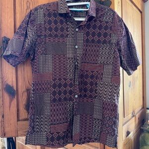 Tori Richard Brown and Red Geometric Button Down Shirt